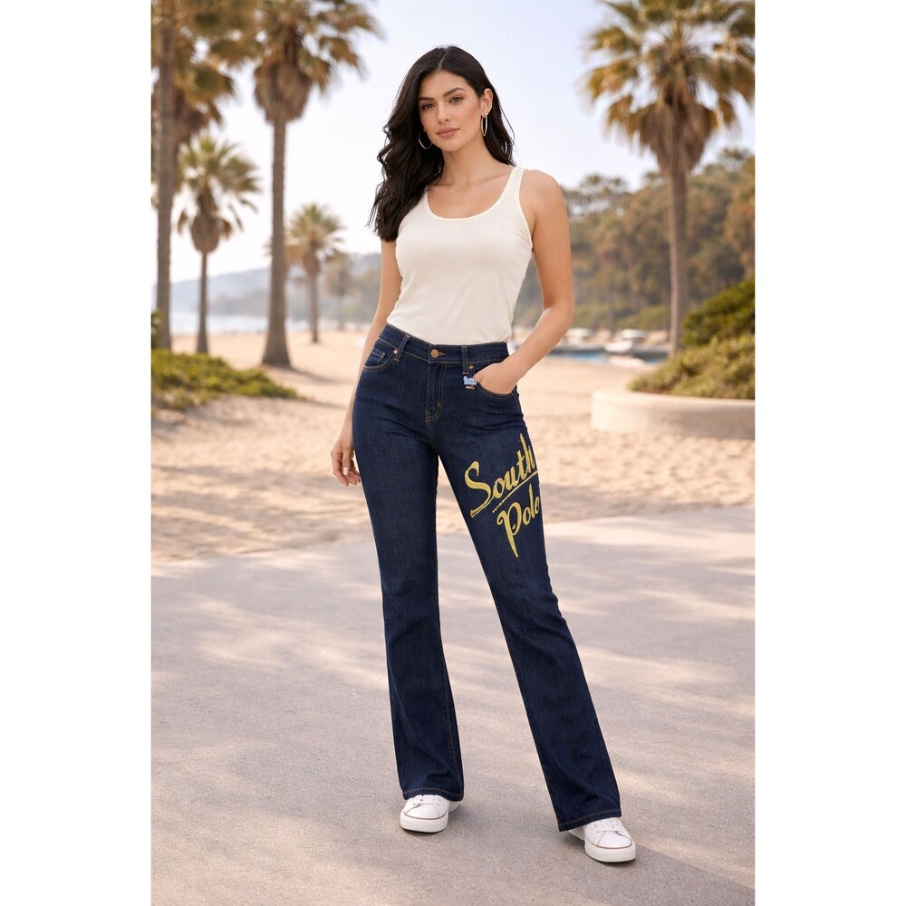 SOUTHPOLE Dark Wash Straight Jeans Gold Logo Embroidered Size‎ 14 Y2K